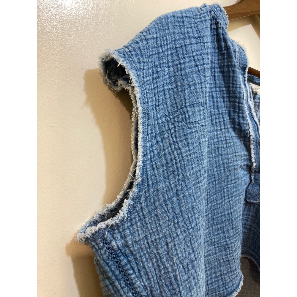 Aerie Double Gauze Crinkle Top M Sleeveless High Low Raw Hem Boho Coastal Beach - Picture 4 of 10
